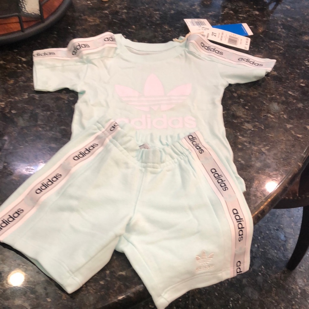 Adidas Light Gray and pink toddler Set